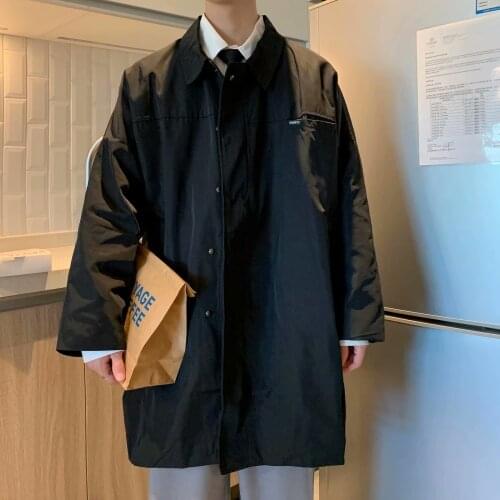 Korean windbreaker mens spring and autumn Korean version of the trend of the long jacket jacket simple loose casual clothes