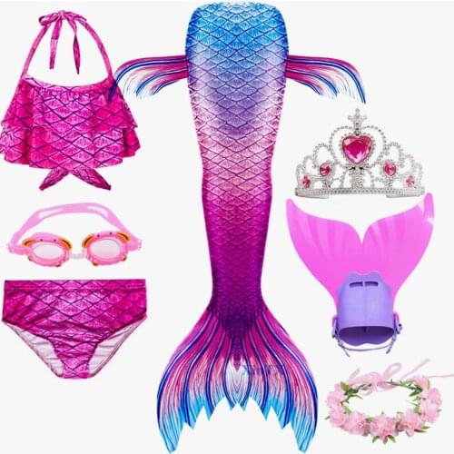7PCS/Set NEW Arrival Kids Mermaid Tails With Monofin Crown Garland Goggle Girls Mermaid Swimmable swim suit Mermaid Tail Costume