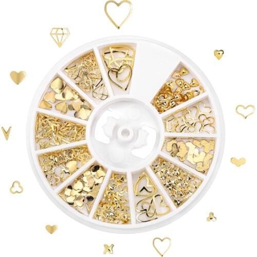 1Box Gold Nail Art Metal 3D Mini Mix Frame Jewelry Filling UV Resin Epoxy Mold Making Filling for DIY Jewelry Making Accessories