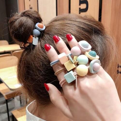 Sweet Color Girls Round Serve Rope Korean Version Net Red Ball Cube Head Double Stand Tied Hair and Lether Band Hair Decoration