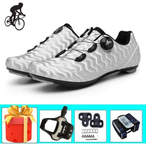 Road bike shoes men breathable Reflective bicycle riding sneakers zapatos ciclismo add pedal Wear-resistant racing bike footwear