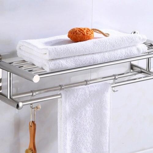 New Bathroom Towel Holder Bathroom Organizer Stainless Steel Wall-mounted Towel Rack Home Hotel Wall Shelf Hardware Accessory