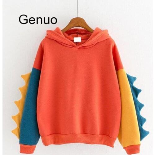 New Winter Korean Sweatshirts Hoodies Dinosaur Fashion Womens Large Yard Loose Pullovers Cashmere Leisure Cartoon