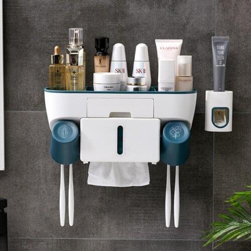 New Toothbrush Holder Bathroom Accessories Set Toiletries Storage Rack Toothbrush Tissue Holder Set With Cup Wall Mount