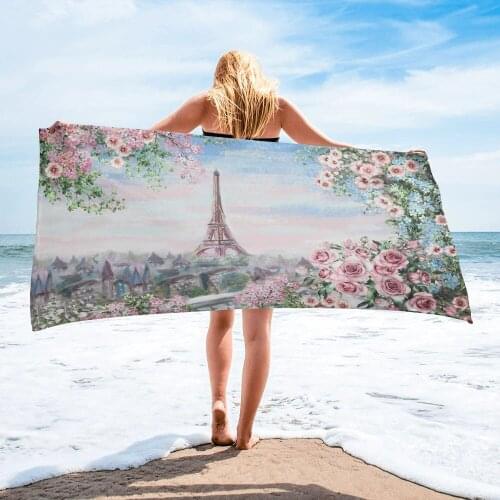 Garden Flowers Paris Watercolor Painting Beach Towel Luxury Quick-dry Microfiber Bath Towels Yoga Mat Sport Swimming Towels