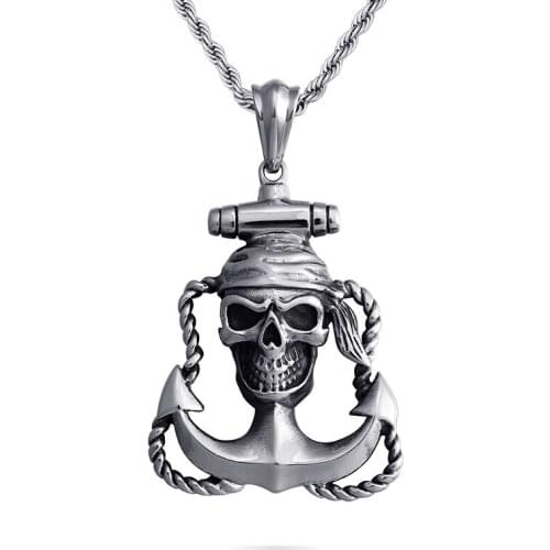 European and American style domineering pirate skull anchor Mens glossy hook titanium steel cross pendant