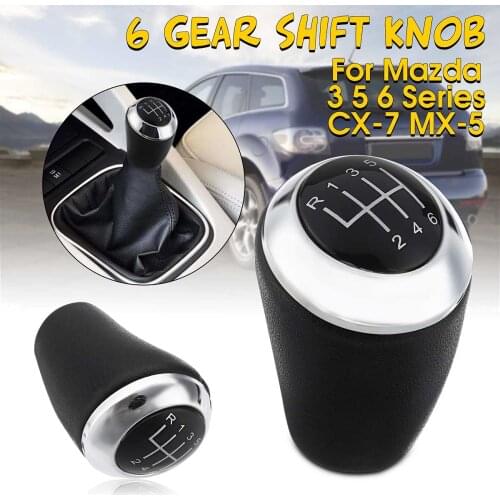 Chrome Leather 6 Speed Car Gear Shift Knob Gear Stick Shift Lever Knob For Mazda 3 6 3 Series CX-7 MX-5 2012 2011 2010 2009 2008