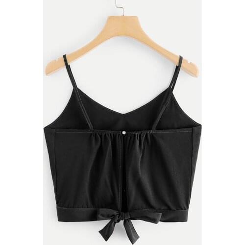 Sexy Tops Womens Tank Top Summer Bow Tie Crop Top Female V Neck Soild Color Camisole Thin Shoulder Strap Womens Tube Top