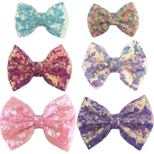 10Pcs/Lot 5'' Large Embroidery Sequin Hair Bow with Clip Assorted Candy Color Fancy Headwear Accessories H0491