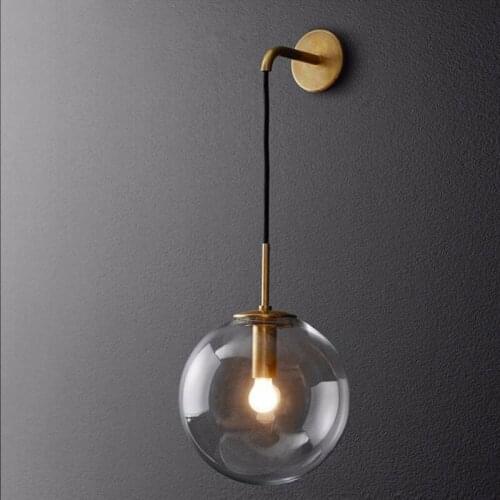 Modern Nordic Round Glass ball Wall Lamp E14 Adjustable Wall light Bedroom Bedside Study Aisle Hotel Room Cafe Restaurant Store