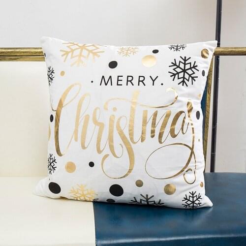 Merry Christmas Cushion Cover Polyester Cotton Pillowcase Throw Pillow Cases Gold Foil Printing Cushions Covers Home Decor