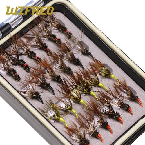 Wifreo 24pcs/box Tenkara Flies with Waterproof Fly Box Size 12 Barbed Hook Tenkara Fishing Fly Lure Baits