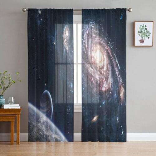 Galaxy Bright Starry Sky Window Curtains Bedroom Modern Drape Sheer Tulle Valances Living Room Kitchen Voile Curtain