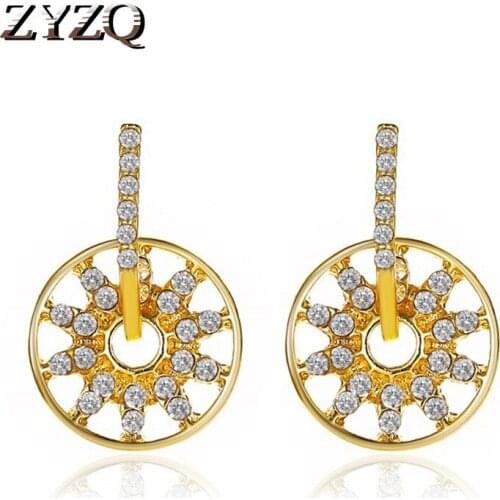 ZYZQ Sweet Windmill Crystal Stud Earrings for Women Simple Rotating Circle Golden Spiral Fashion Girl Cocktail Party Ear Studs