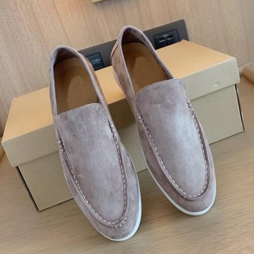 2021 Spring Top real leather Flats Shoes Women Simple Comfortable Slip On lazy loafers Causal Walker Shoes suede driver shoes
