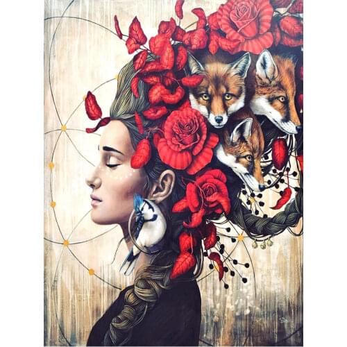 Woman Fox Flower Diamond Painting Portrait Floral Round Full Drill Nouveaute DIY Mosaic Embroidery 5D Cross Stitch Home Decor