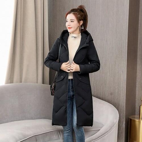 Womens Long Down Coats Solid Hooded Long Sleeve Zipper Ladies Casual Winter Jacket Pockets Thick Warm Outerwear for Female