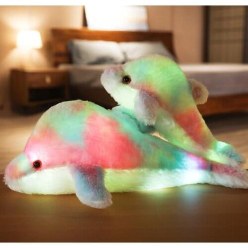 1pc 30/45cm Cartoon Rainbow Glowing Dolphin Plush Toys Lovely Luminous Animal Dolphin Pillow Stuffed Dolls Kids Lighting Gift