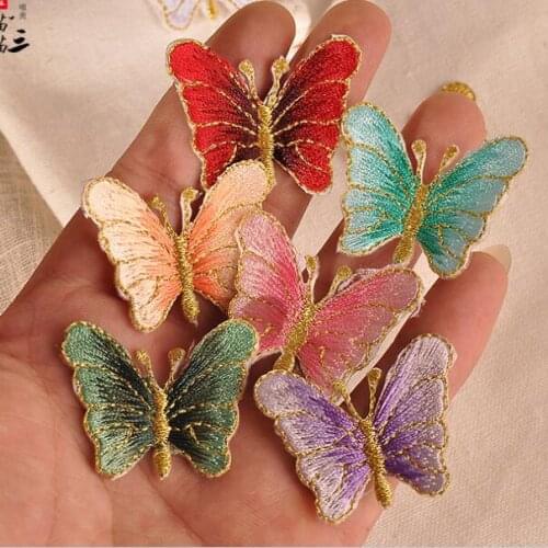 10pcs Gold Thread Embroidery Butterflies Patches Applique Iron On Butterfly Clothes Bags Decoration DIY Ironing Back Stickers