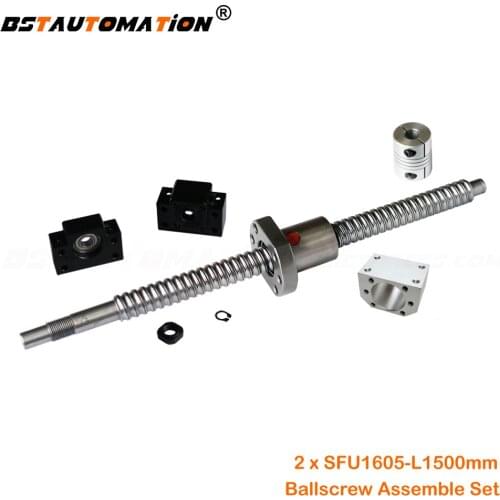 2set of SFU1605 Ballscrew 1500mm with End machined SFU1605 BallNut Bracket+BK12 BF12 + 6.35mm to 10mm Flexible Coupling for CNC