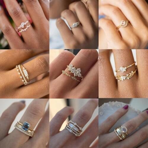 2 Pcs/Set Simple Ring Set Collection ! Western style Zircon Engagement Ring Set For Women Wedding Party Ring Jewelry Accessories