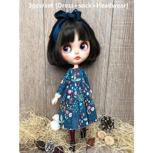 3Pcs/Set 1/6Doll [Dress+Headwear+Sock] Blyth Outfit (Fit Pullip,Azone, Lati, OB24, ICY, JerryB)