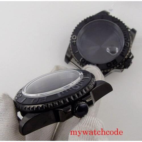 40MM Bliger Black PVD Plated Watch Case Sapphire/Domed Mineral Glass Rotating Bezel Screwdown Crown For NH35 NH36 Movement