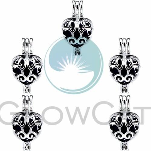 5X Heart Hollow Pearl Cage Locket Pendants Aromatherapy Essential Oil Diffuser Locket For DIY Necklace Jewelry