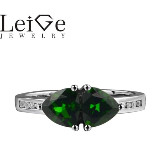 925 Silver Real Diopside Ring Trillion Cut Double Stone Green Gemstone Wedding Rings for Women Romantic Gifts
