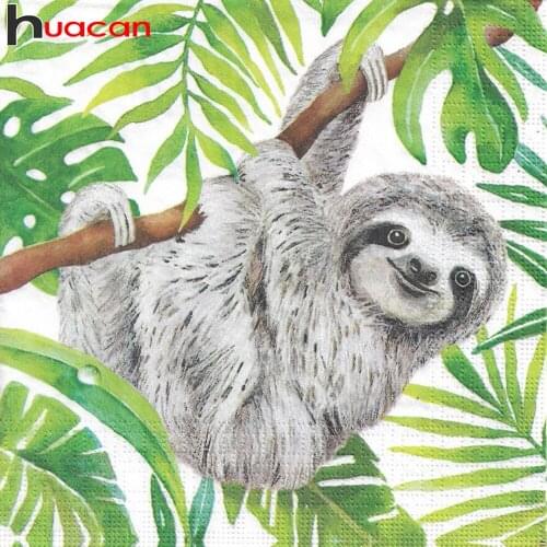 Huacan 5d Diy Diamond Painting Sloth Animal Home Decor Full Square/round Mosaic Embroidery Tree Wall Stickers