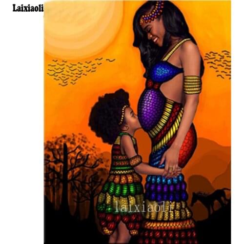 Diamond Embroidery pregnant woman full Square Round Diamond Painting Mosaic Full Display 5D DIY Rhinestone African children icon