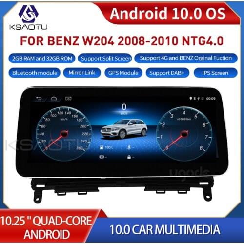 KSAOTU 10.25" 4-Core Android 10.0 Auto radio for Mercedes-Benz C Class W204 2008-2010 Carplay NTG4.0 System 4G WiFi Bluetooth