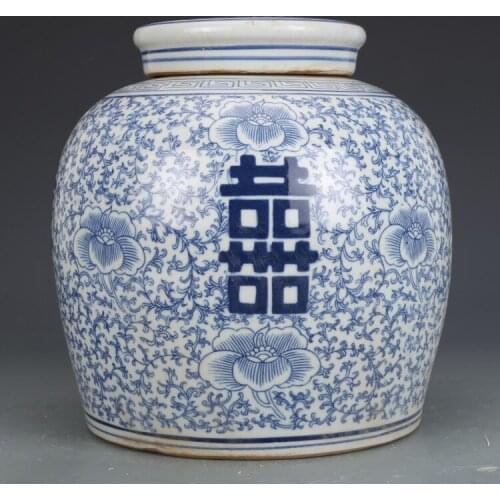 Free ship Double Happiness Blue And White Pot Xizi Jar Porcelain Xizi General Tank Xizi jar Blue And White Porcelain Antique