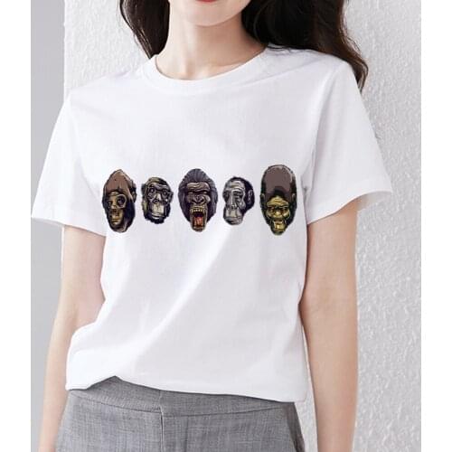 Summer Womens Personalized T-shirt Fashion Simple Cartoon Gorilla Print Pattern Comfortable Casual O-neck Ladies Short Sleeve