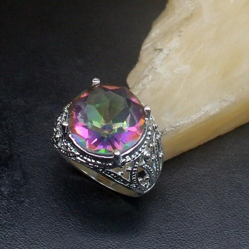 Gemstonefactory Jewelry Big Promotion Single Unique 925 Silver Rainbow Mystical Topaz Women Men Gifts Band Rings 8# 20213003