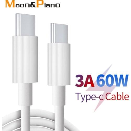 3A PD 60W Type C Data Cable Double Type-c Cord Male to Male Interface Fast Charging 480Mbps Transmission White Wire
