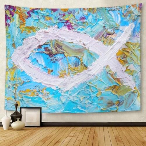 Believe The Colorful Christian Fish Symbol Oil Painting on Canvas God Belief Tapestry Wall Hanging for Living Room Bedroom Dorm