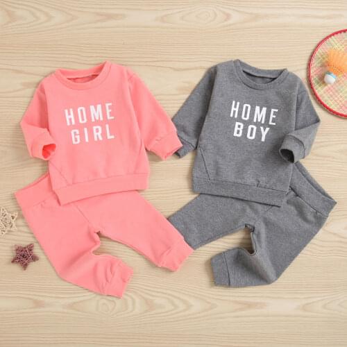 Children Casual Two-piece Clothes Set, Letters Printed Pattern Round Collar Pullover and Pants 2021 New Fashion Childrens Sets