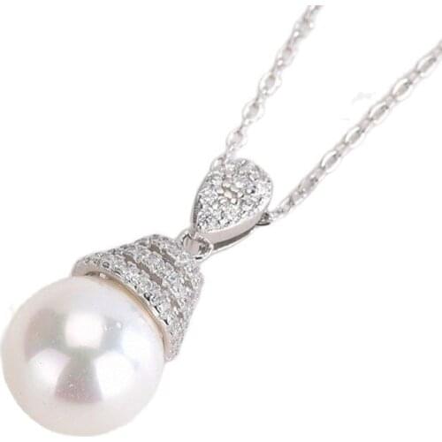MADALENA SARARA S925 Sterling Silver 8-9mm Freshwater Pearl Pendant Women Necklace Cubic Zirconia Retro Classic Chain Necklace
