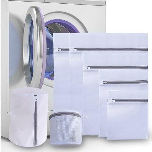 Zipper Laundry Bag Polyester Mesh Wash Bags Home Travel Portable Underwear Sock Dirty Clothes Washing Machine Bags Storage Bag