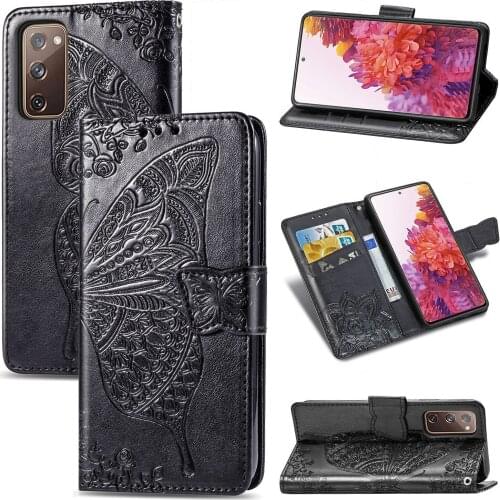 Cute Butterfly Case for Samsung Galaxy S20 FE (SM-G781) 6.5in Cover Flip Leather Wallet Book Black GalaxyS20FE S20FE S20-Lite