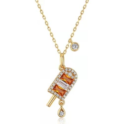 Fashion And Personality Ice Cream Shape With Crystal Pendant Necklace