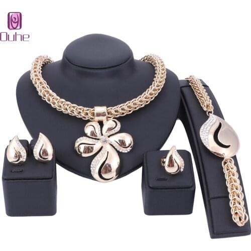 Fashion African Beads Jewelry Set Exquisite Dubai Gold Color Crystal Necklace Earring Jewelry Set Nigerian Wedding Bridal Bijoux