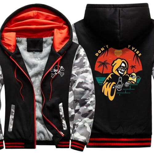 Skull Print Camouflage Mens Raglan Thicken Jackets 2020 New Arrival Long Sleeve Fashion Leisure Tops Zipper moletom masculino