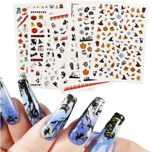 Halloween Nail Sticker/Skull Nail Sticker/Halloween Nail Sticker 3D Water Transfer Halloween Pumpkin Skull Maple/Nail Sticker,16