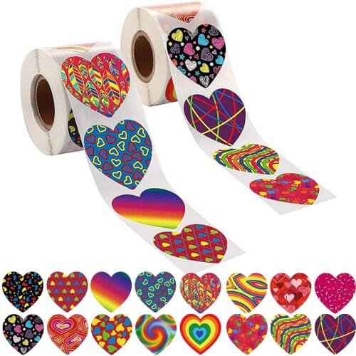 500pcs One Roll Colorful Heart Stickers Romantic Decorative Stickers Label Sticker for Valentines Day Wedding Gift Decor