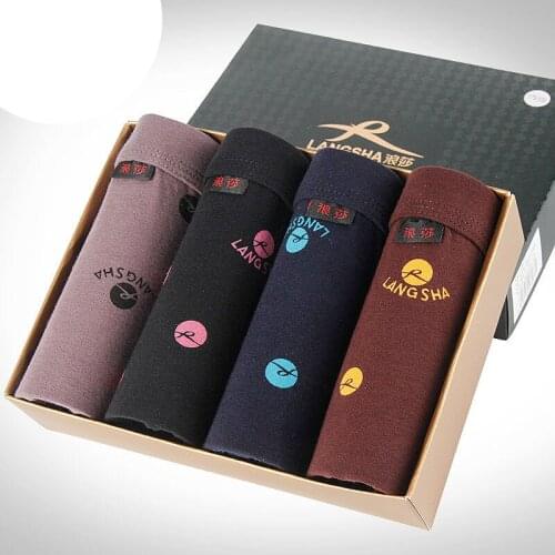 4 Boxed Underwear Mens Boxers Mid-Waist Cotton Fabric Breathable Printing Youth Square Shorts