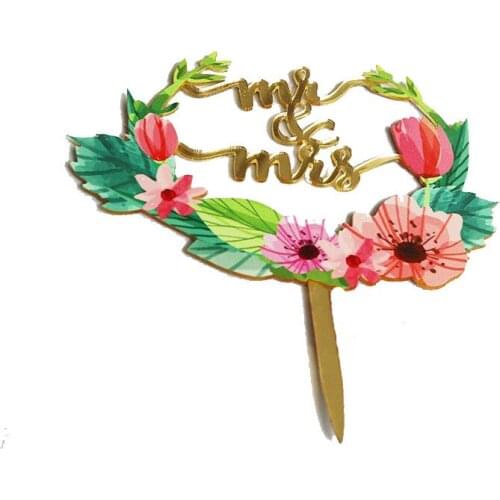 2020 New Mr&Mrs Wedding Acrylic Cake Topper Flower Wedding Cupcake Topper Supplies for Wedding Engagement Party Cake Decorations