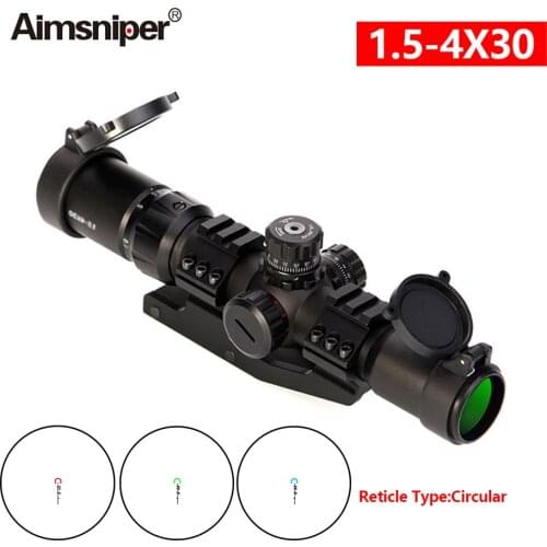 Hunting 1.5-4x30 Rifle scope Tactical Optic RGB Illuminated Mil-dot Sight With Offset Weaver Mount Riflescope For Airsoft Sniper