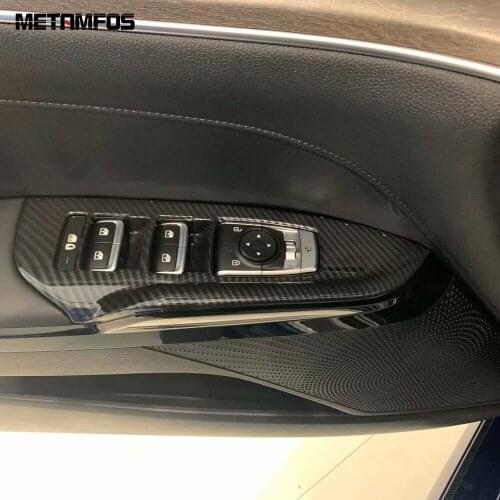 For Kia Optima 2021 2022 Carbon Fiber Window Lift Switch Cover Trim Inside Armrest Frame Decoration Interior Car Accessories